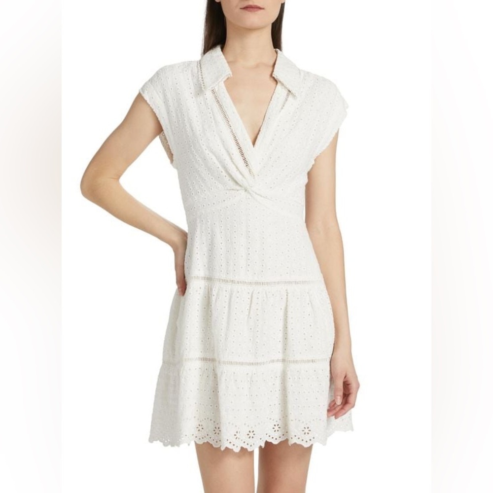 Alice + Olivia Mila Eyelet Linen-Blend Minidress White 10